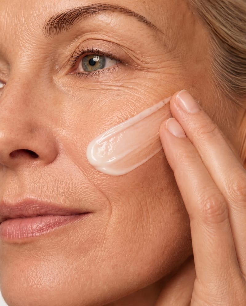 Aloe Classic: pflegender Cremeauftrag auf der Wange